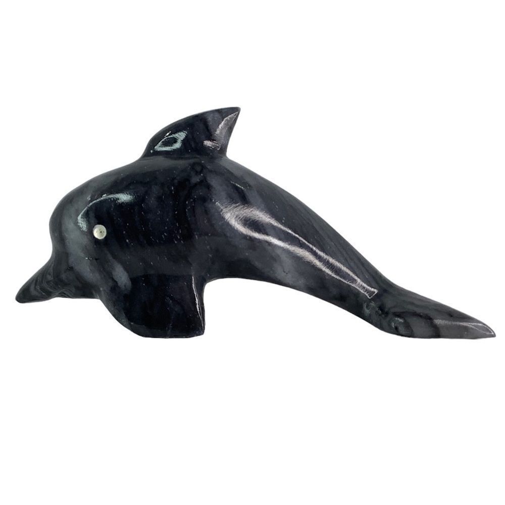 Vintage Carved Black Marble Dolphin Statue Figurine Small